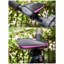 Фонарь велосипедный аккумуляторный с громким сигналом / велофонарь влагозащищенный цвет голубой